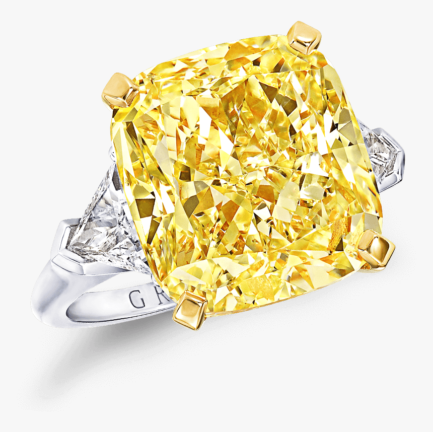 A Graff Ring Featuring A Fancy Intense Yellow Cushion - Graff 黃 彩 鑽戒, HD Png Download