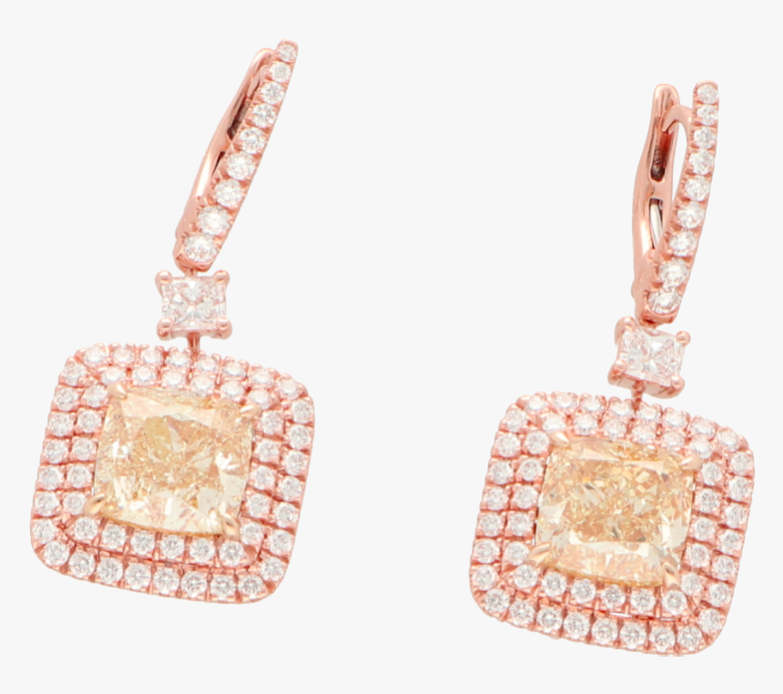 18 Ct Pink Gold Earrings Set With Fancy Yellow Diamond - Earrings, HD Png Download