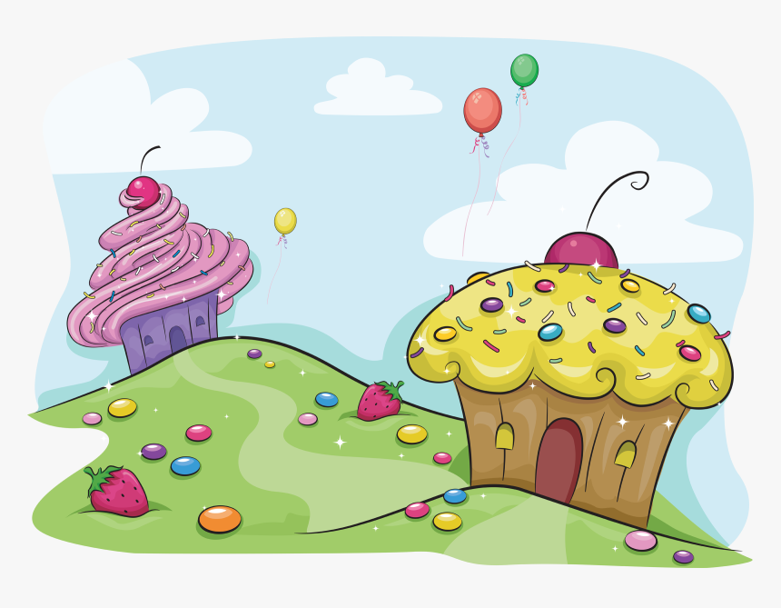Illustration Featuring A Land Full Of Cupcakes And, HD Png Download