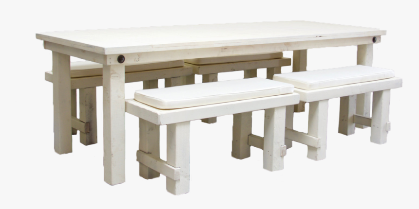Vintage White Farm Table With 4 Short Benches $145 - Picnic Table, HD Png Download