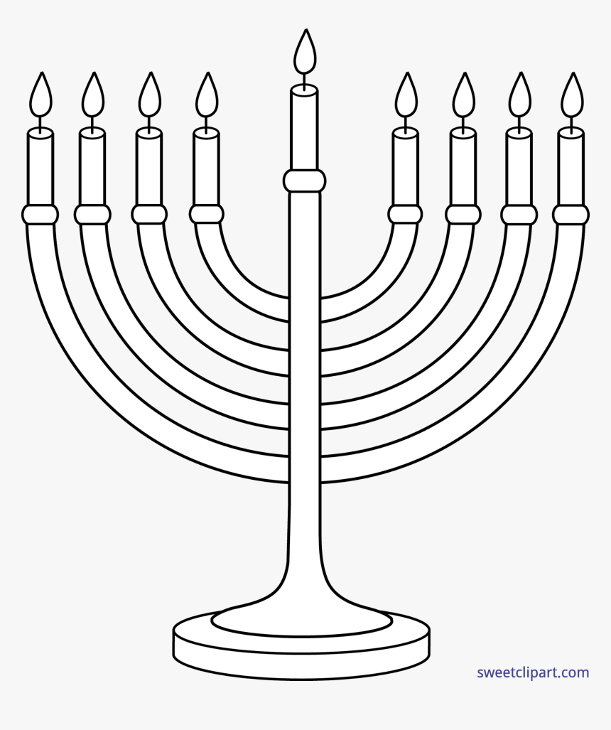 Drawing Candle Menorah - Menorah Clipart Black And White, HD Png Download