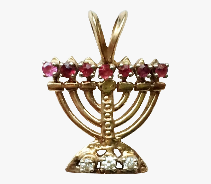Judaica 14k Gold Jeweled Menorah Charm / Pendant - Masquerade Ball, HD Png Download