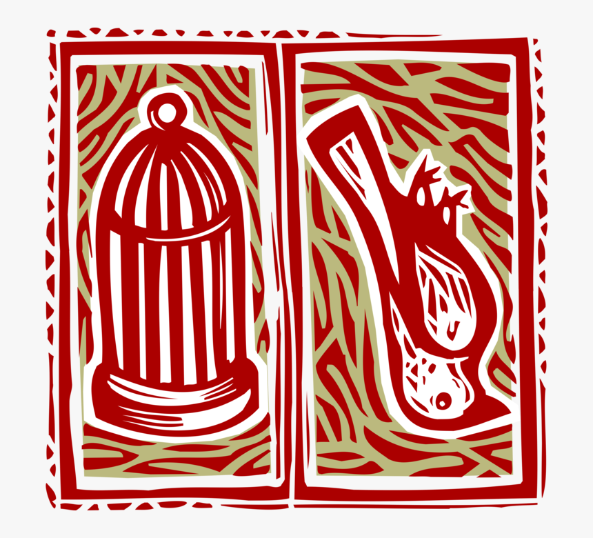 Vector Illustration Of Feathered Bird And Birdcage, HD Png Download