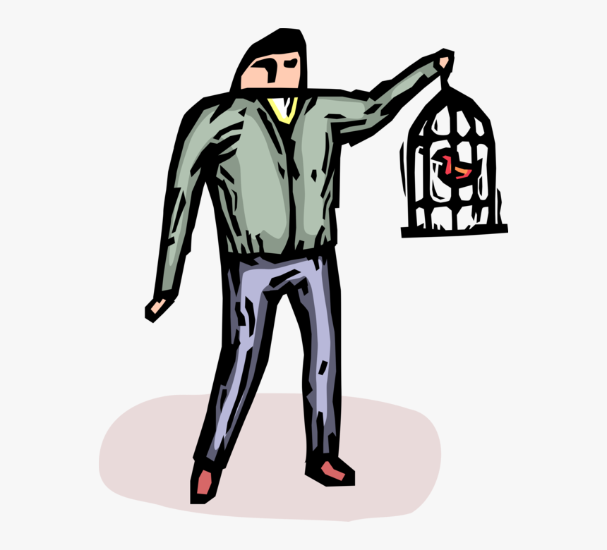 Vector Illustration Of Bird Lover With Pet Bird In - Homem Gaiola, HD Png Download