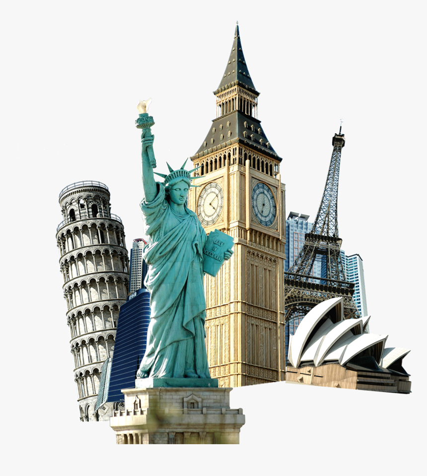 Of Travel Eiffel Liberty Buckle Statue World Clipart - Eiffel Tower Big Ben, HD Png Download