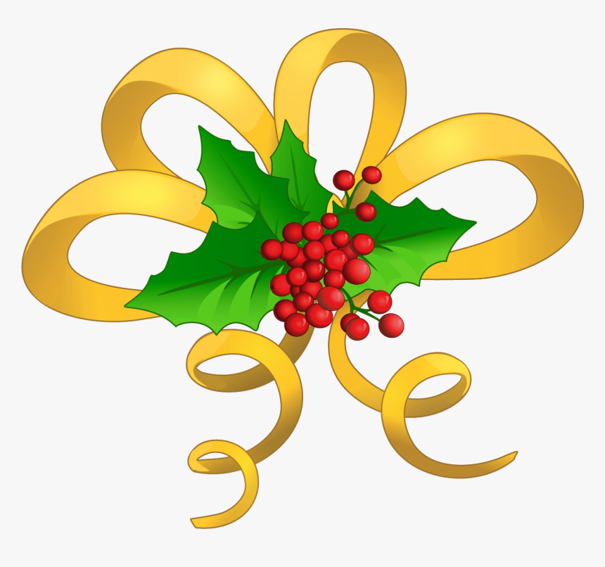 Christmas Yellow Bow With - Mistletoe With Bow Clipart Free, HD Png Download