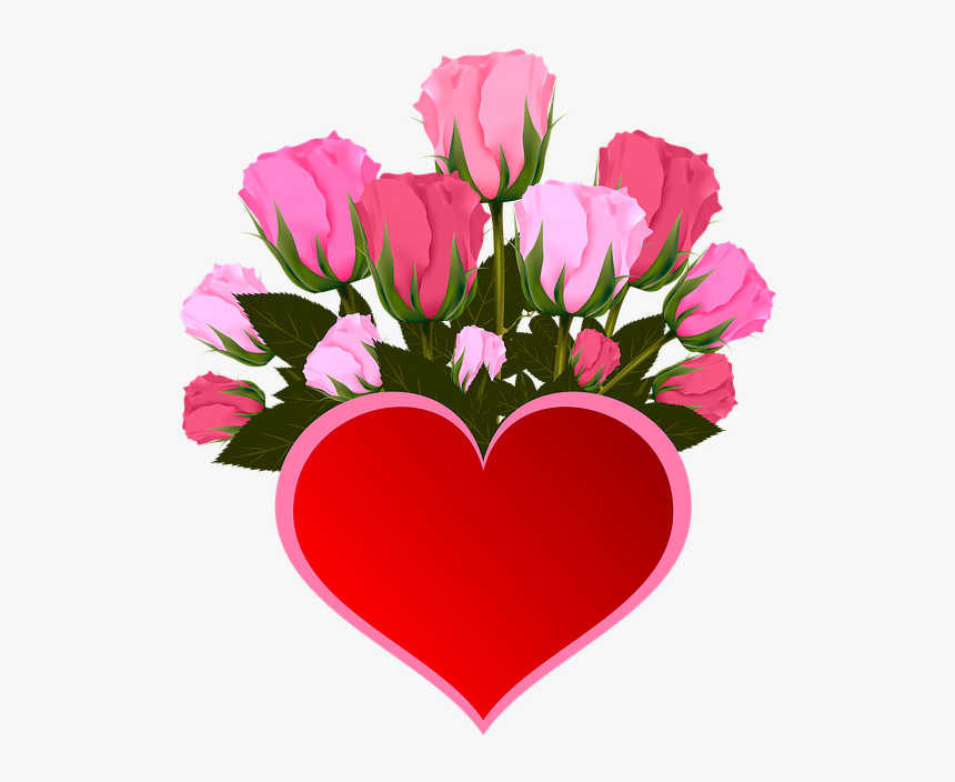 Flowers, Roses, Pink, Bouquet, Heart, Icon - Transparent Background Icon Pink Rose, HD Png Download