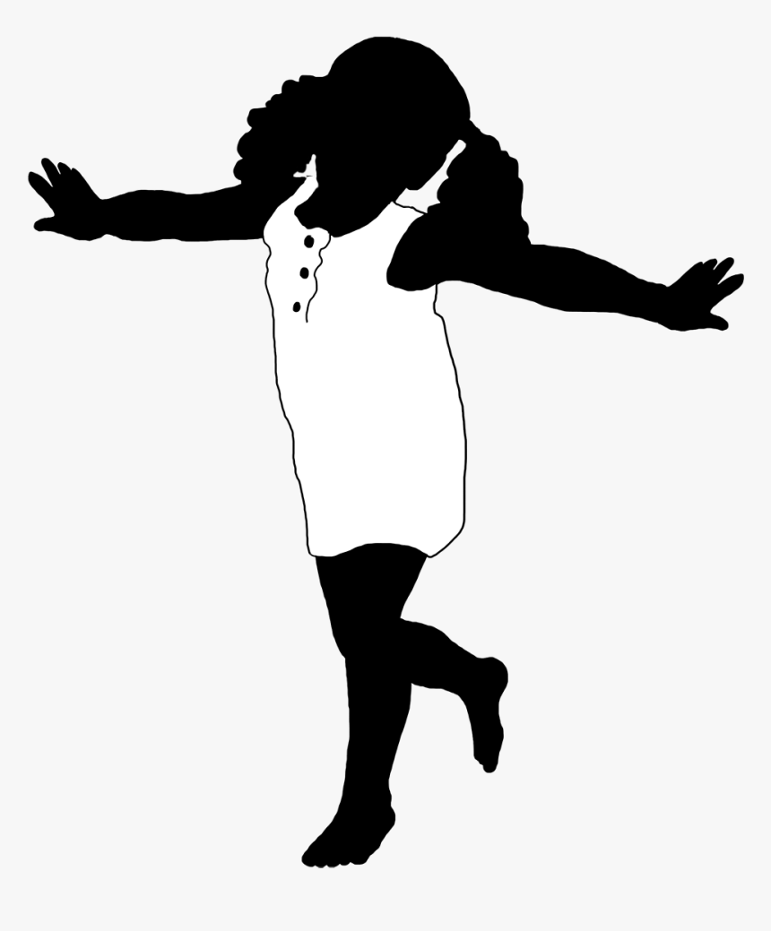 Black White Silhouette Girl Playing - Black Girl Playing Silhouette, HD Png Download