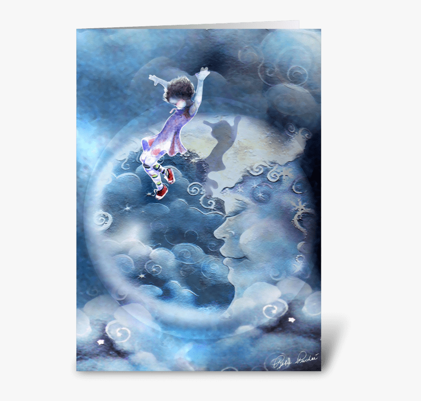 Little Girl Jumps Over The Moon Greeting Card - Mermaid, HD Png Download