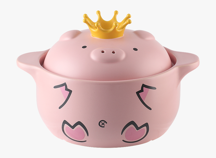 Cute Powder Pig Cartoon Casserole Stew Pot Open Fire - Pig With Crown Pot, HD Png Download