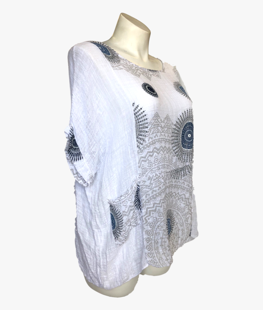 Lightweight White And Denim Blue Cotton Gauze With - Cardigan, HD Png Download