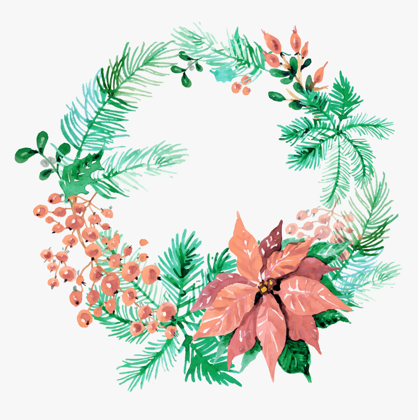 Merry Christmas Wreath Watercolor, HD Png Download