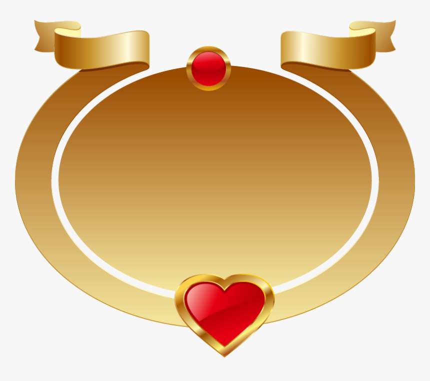 Gold Oval Frame Red Heart-shaped Ribbon, HD Png Download