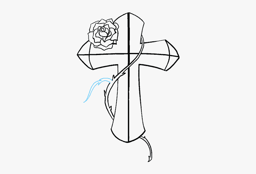 How To Draw A - Cross With Roses Drawings, HD Png Download