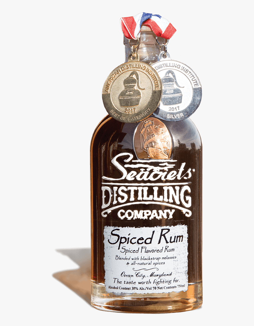 1119 2019 Bottle With Shadow Spiced Rum With Medals - Glass Bottle, HD Png Download