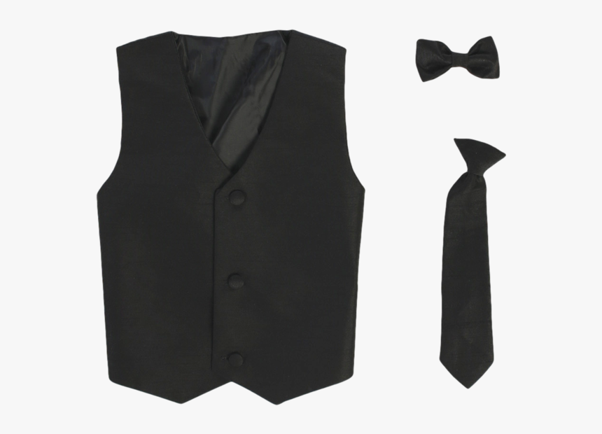 Boys Black Poly-silk Vest & Tie Set - Sweater Vest, HD Png Download