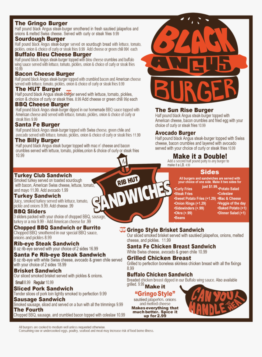 Current Rib Hut Menu -4 - Flyer, HD Png Download