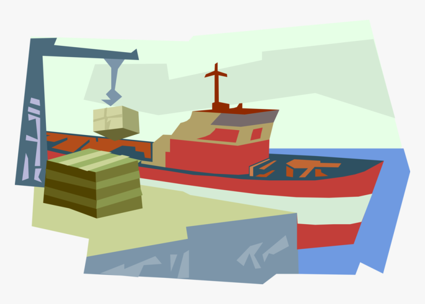 Vector Illustration Of Cargo Ship Or Freighter Ship - Boat, HD Png Download