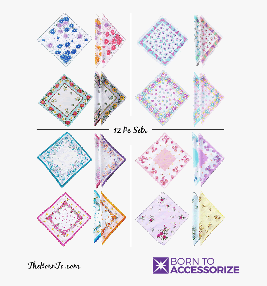 12 Pc Set Ladies Handkerchiefs With Scalloped Edges - Triangle, HD Png Download