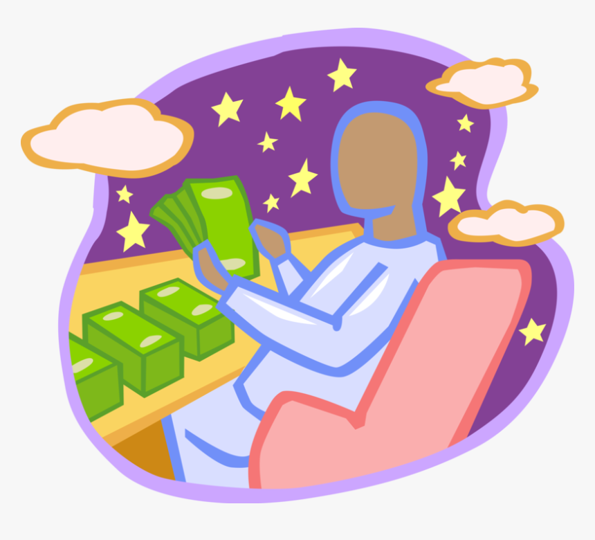 Vector Illustration Of Businessman Counts Stacks Of, HD Png Download