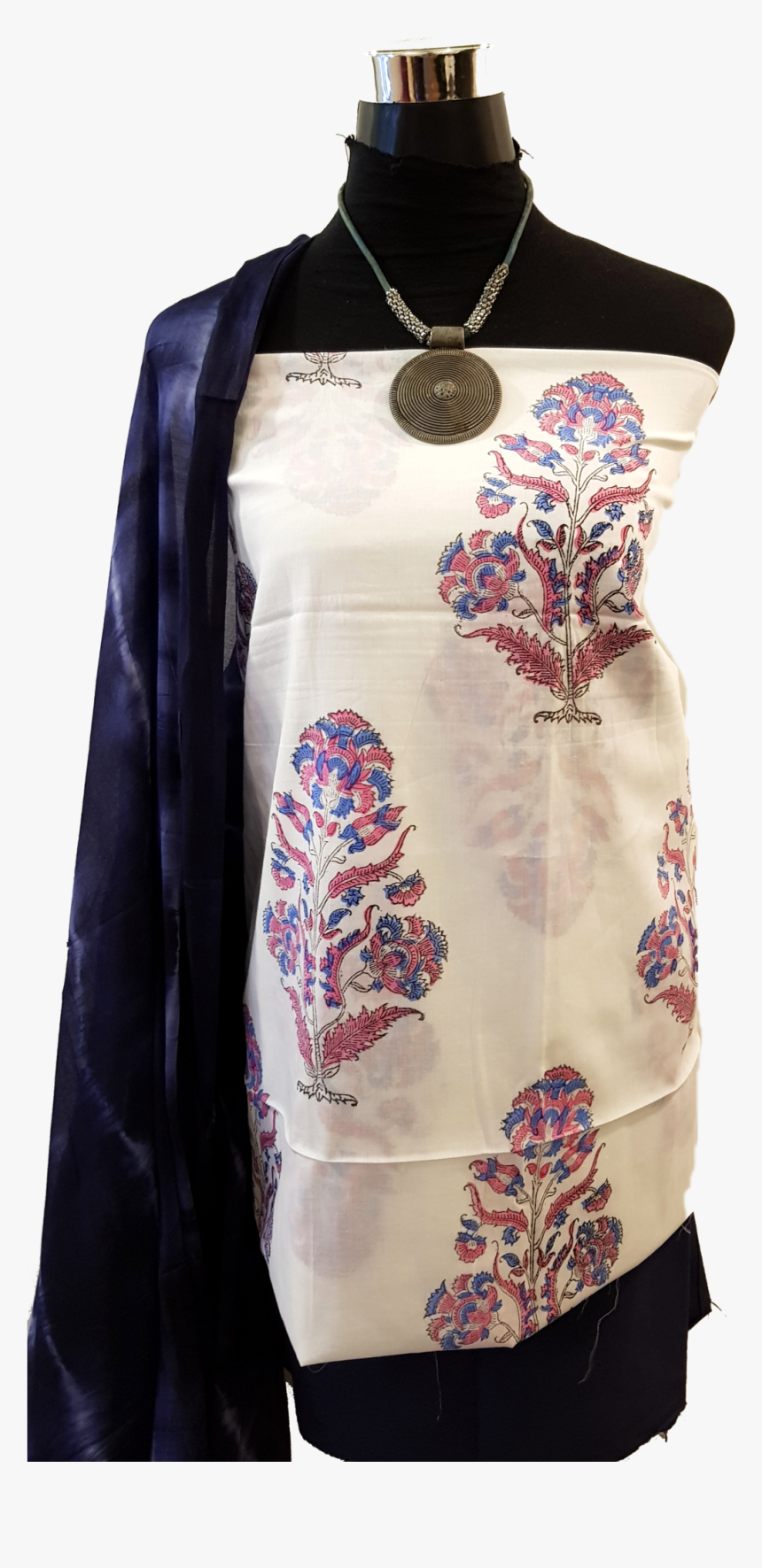 Pink Hand Block Dress Material Blue Dupatta Blue Salwar - Pattern, HD Png Download