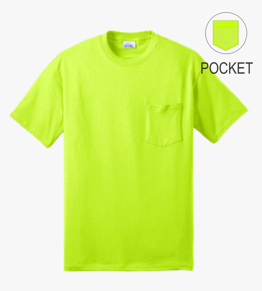 Safety Green Short Sleeve Pocket T Shirt Front - Safety Pocket T Shirt, HD Png Download