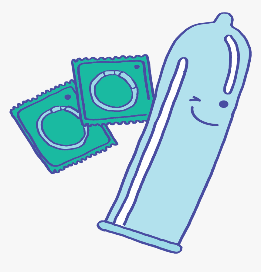 Large Cartoon Blue Condom With 2 Packaged Condoms For, HD Png Download
