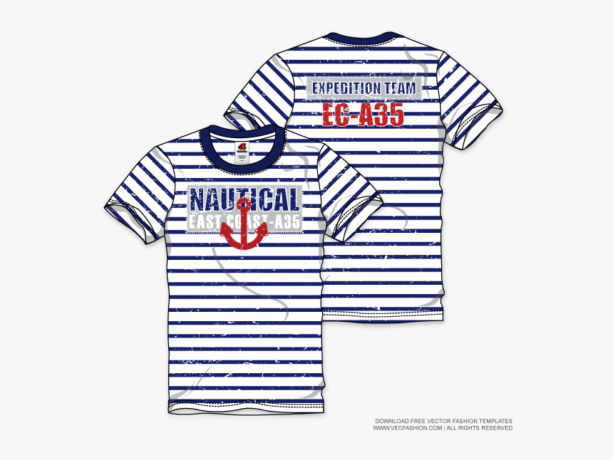 Mens Nautical Round Neck T Shirt Vector Template - Tripp Nyc Long Sleeve T Shirt, HD Png Download
