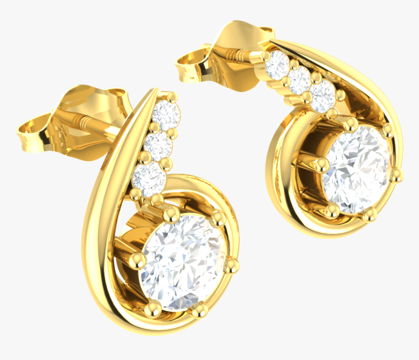 Natural 0 4ct Round Cut Diamond 10k Gold Earrings Ladies - Earrings, HD Png Download