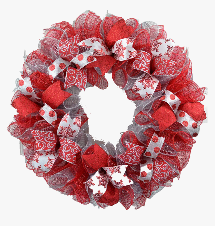 Red Christmas Wreath Png Transparent Image - Christmas Wreath With Mesh And Ribbon, Png Download