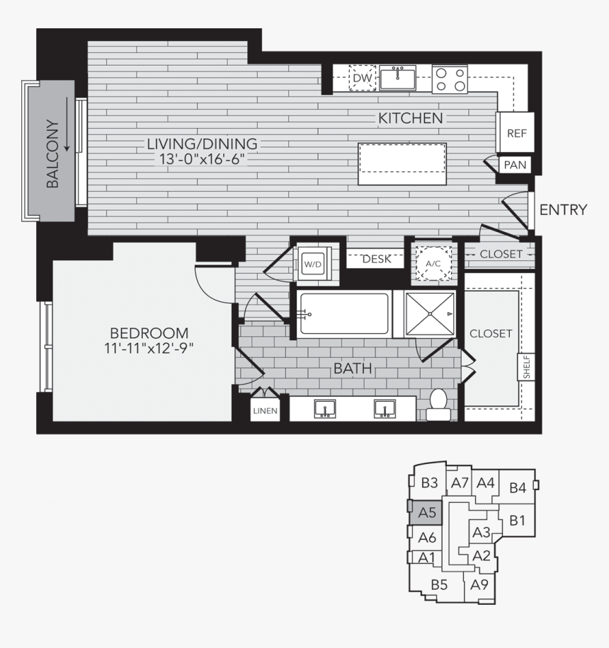 A5 Houston One Bedroom Apartment Floor Plan - Floor Plan, HD Png Download