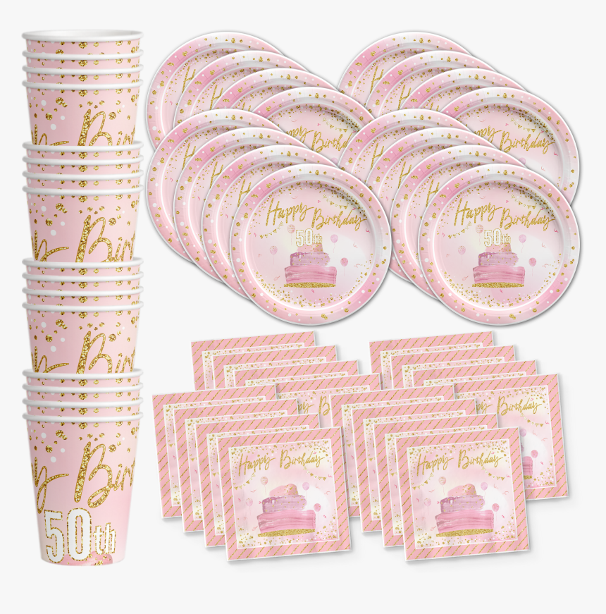 50th Birthday Pink & Gold Party Tableware Kit For 16 - Birthday Galore, HD Png Download