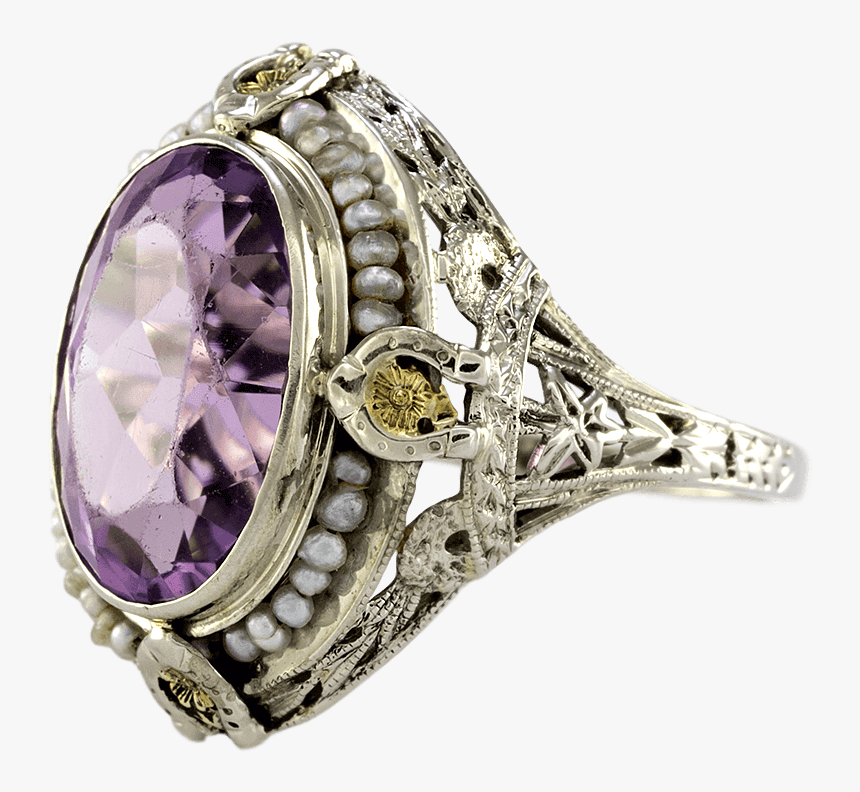 Victorian Inspired 14k White Gold Amethyst Filigree - Pre-engagement Ring, HD Png Download