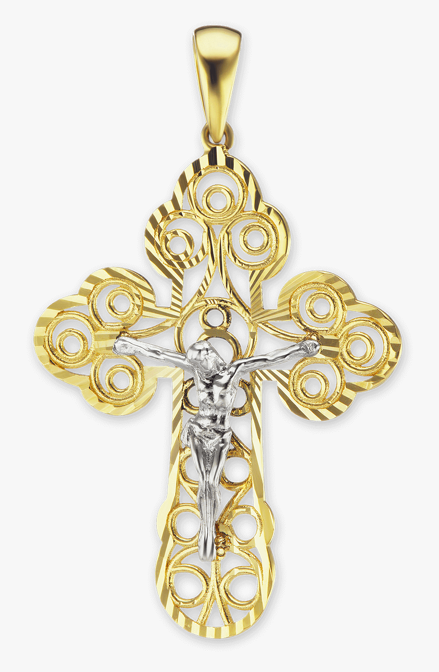14k Two Tone Gold Filigree Crucifix Pendant - Locket, HD Png Download