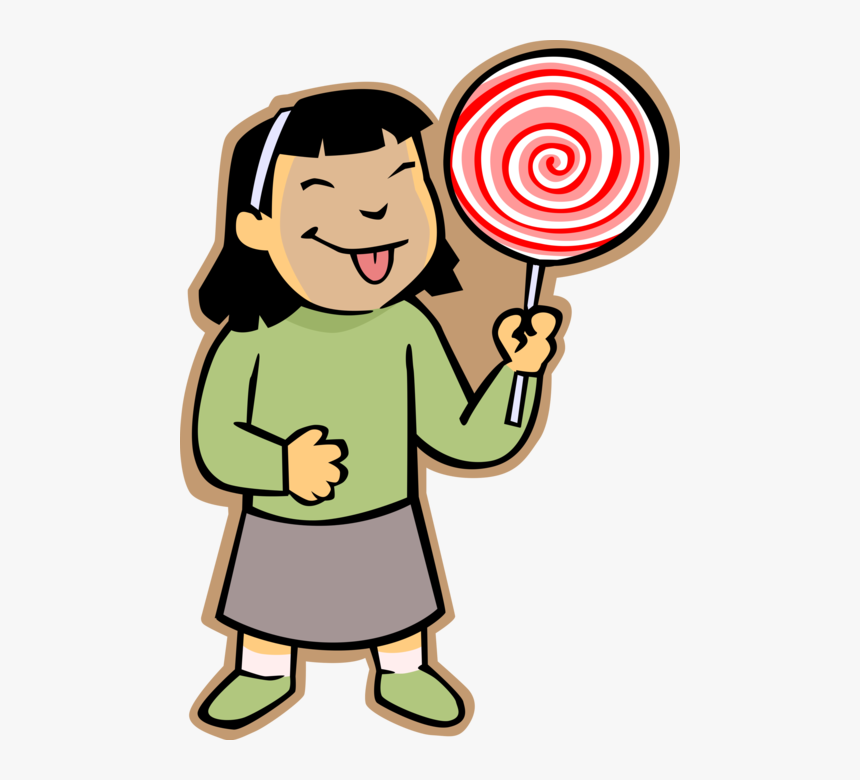 Vector Illustration Of Primary Or Elementary School - Girl With Lollipop Cartoon, HD Png Download
