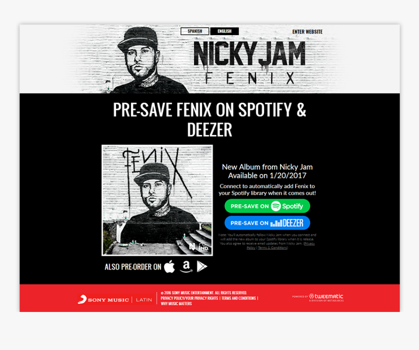 Nicky Jam Presave For Spotify - Pre Save Spotify, HD Png Download