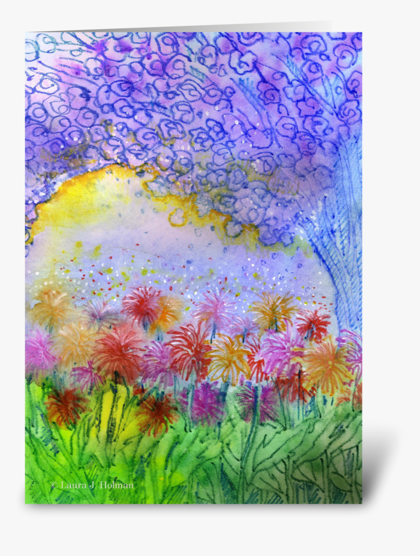 Happy Easter Whimsical Garden Greeting Card - Painting, HD Png Download