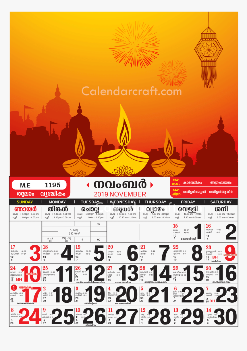 Kerala Calendar 2019 November, HD Png Download