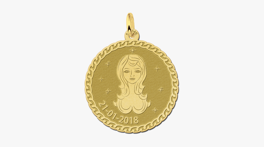 Golden Round Zodiac Pendant Virgo - Locket, HD Png Download