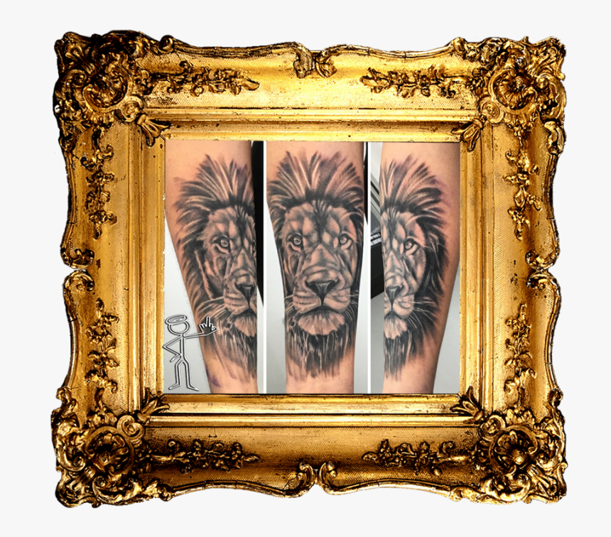 Realistic Black And Grey Lion Tattoo - Fancy Painting Frame, HD Png Download