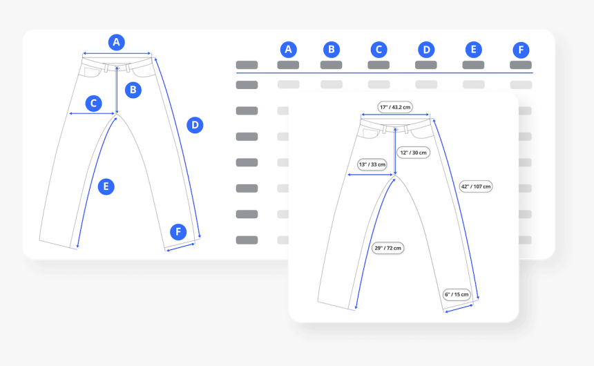 Sizely Template Design And Size Charts - Jean Measurement Template, HD Png Download