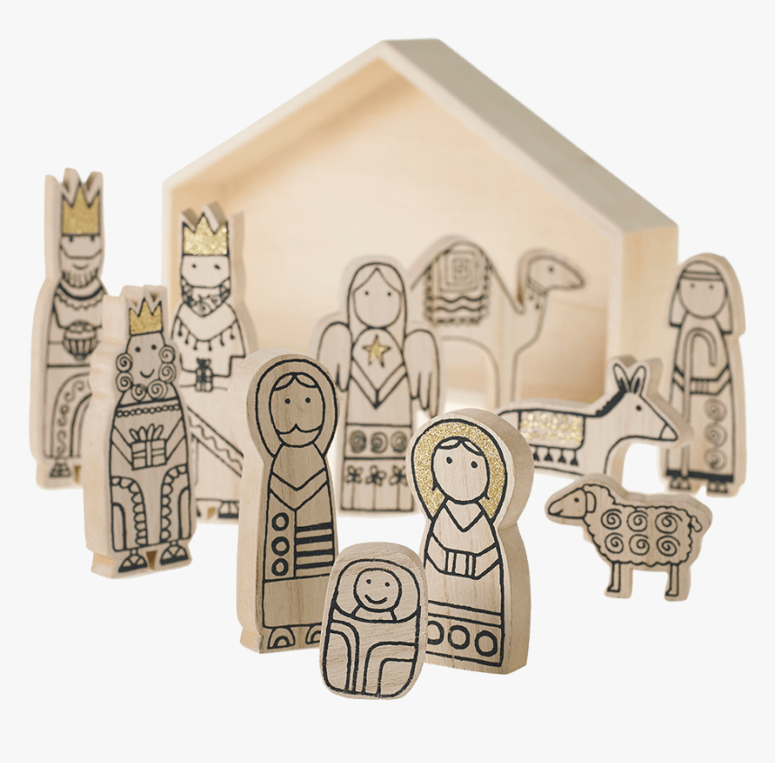 Fancy Nativity Figurines, 11 Pieces - Modern Wooden Nativity Set, HD Png Download