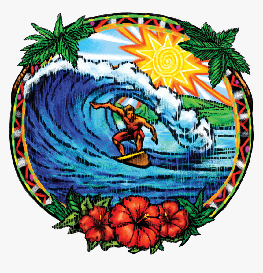 Hawaiian Surfing Tropical Cutout Vinyl Sticker Tiki - Tropical Surf Clipart, HD Png Download