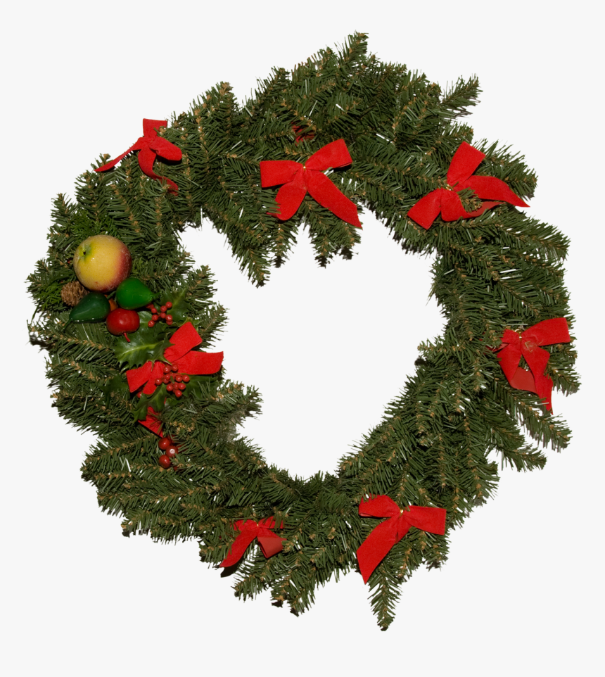 A Traditional Green Christmas Wreath With Red Bows, - Christmas Circle Tree Png, Transparent Png