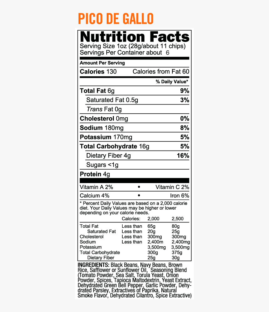 Pico De Gallo Bean Chips 
 
 Data Image Id 7360853540943 - Beanfields Chips Nutrition Facts, HD Png Download