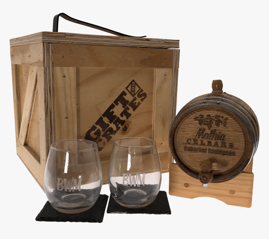 Wine Barrel With Glasses In Gift Crate, HD Png Download