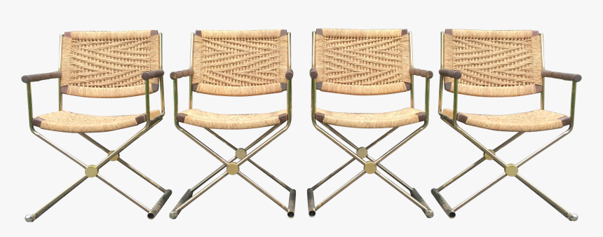 4 Vintage Regency Style Director Chairs With Rattan/rope - Chair, HD Png Download