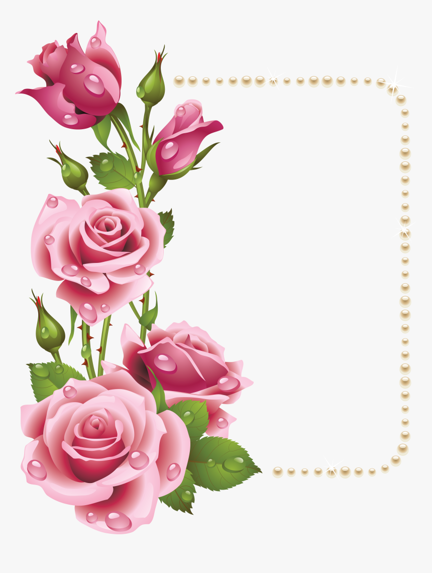 Large Transparent Frame With Pink Roses And Pearls - Happy Sunday Quotes In Urdu, HD Png Download