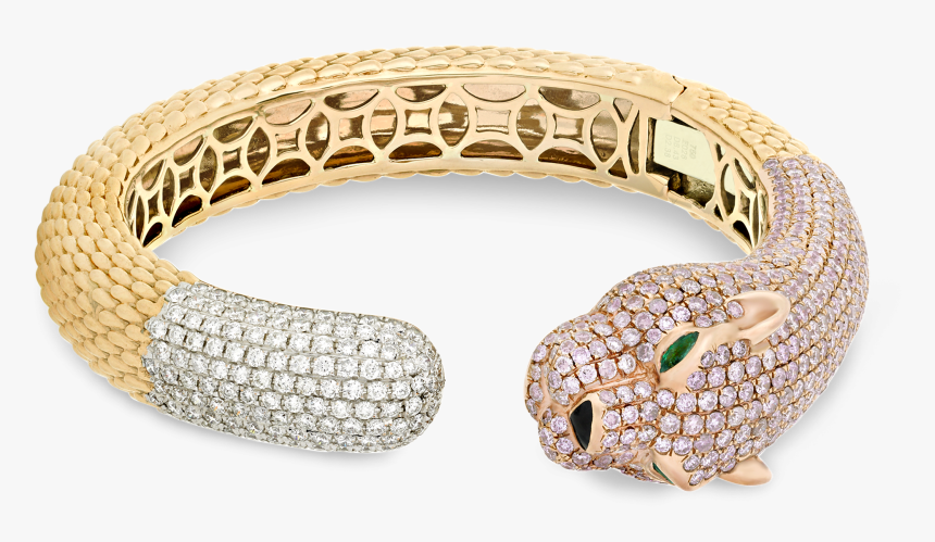 Pink And White Diamond Panther Bangle Bracelet, - Serpent, HD Png Download