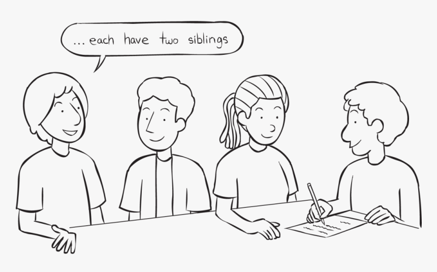 Four People Sitting Around A Table Writing On Paper - Line Art, HD Png Download
